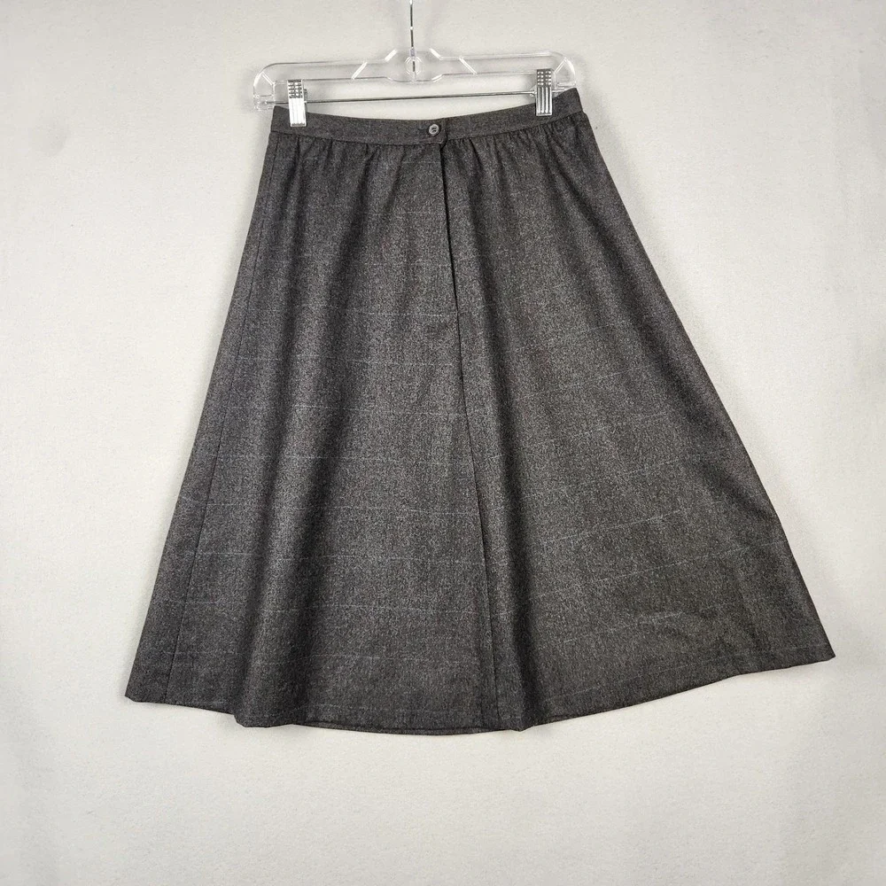 Vintage Wool Skirt Womens‎ 10 Gray Windowpane Plaid A-Line Midi Side Zip 90s